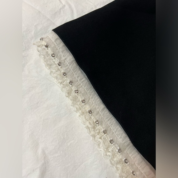 Miu Miu Black Mini Skirt with White Lace Trim and Rhinestone and Beading Small - Picture 4 of 13